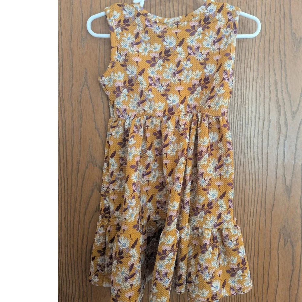 NWT Blueberi Boulevard Burnt Melon Mustard Floral Tiered Sleeveless Dress 3T